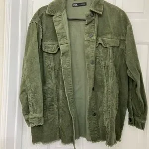 ★ZARA★ SHORT CORDUROY JACKET Zara Corduroy Jacket Olive Green Collared Button Up Size M